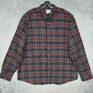 LL Bean Shirt Mens Sz XL Gray Red Scotch Plaid Flannel Traditional Fit Button Up